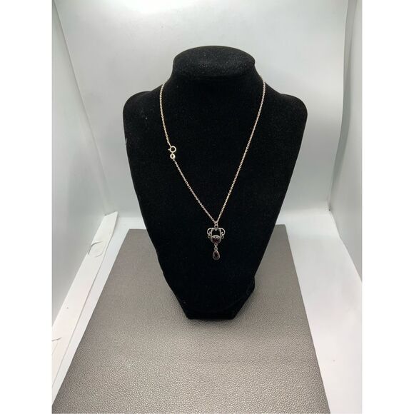 Vintage Garnet Pendant Sterling Silver Chain - Picture 2 of 7